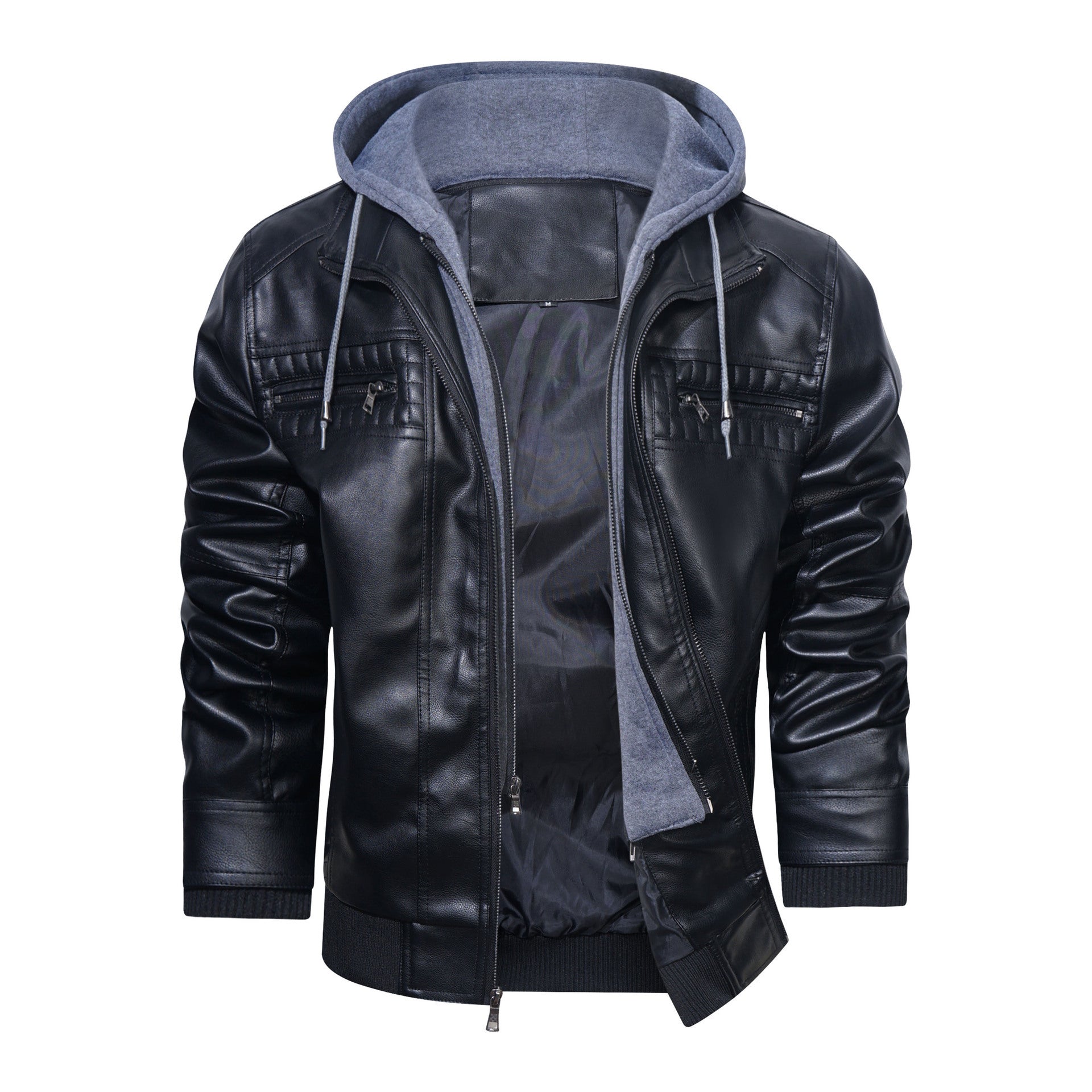 Men's Casual Stand Collar Pu Leather Jacket