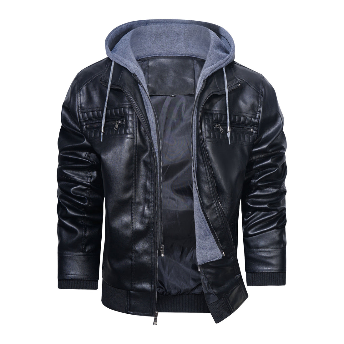Men's Casual Stand Collar Pu Leather Jacket