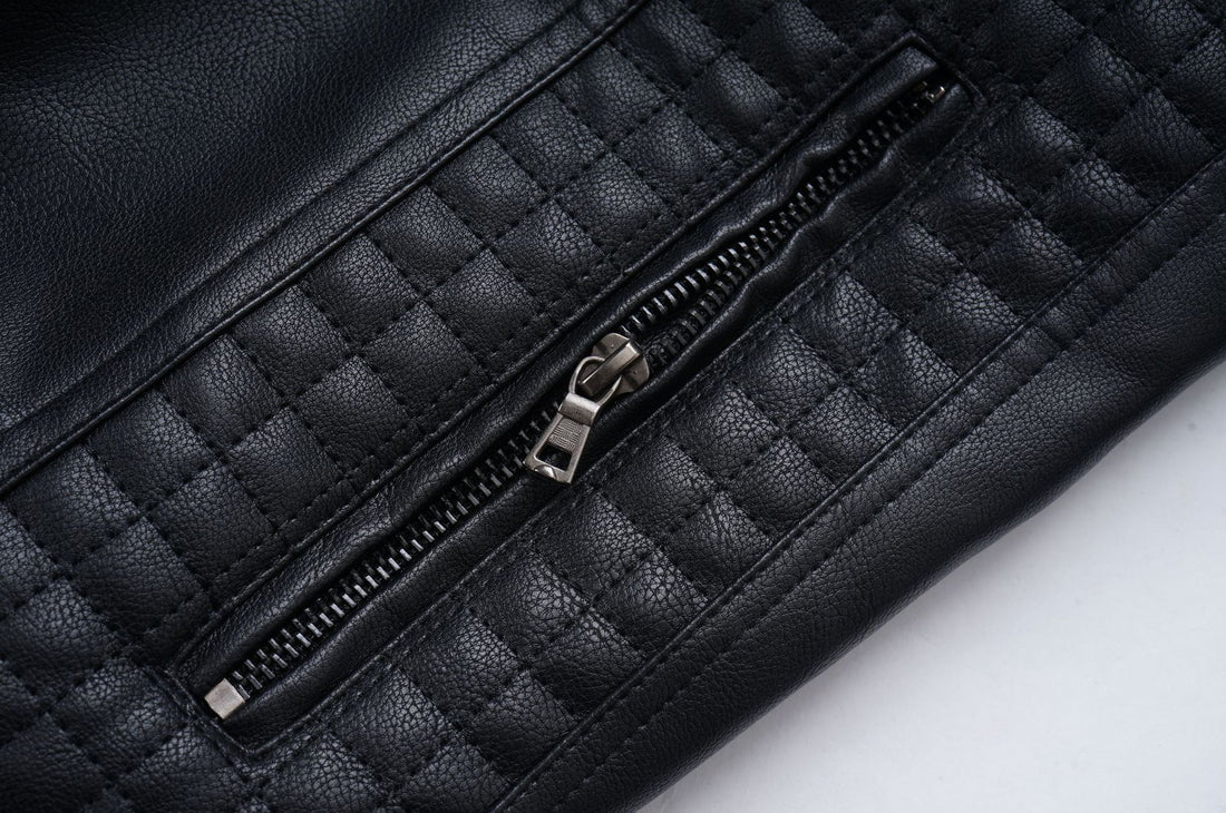 Men's Casual Stand Collar Pu Leather Jacket