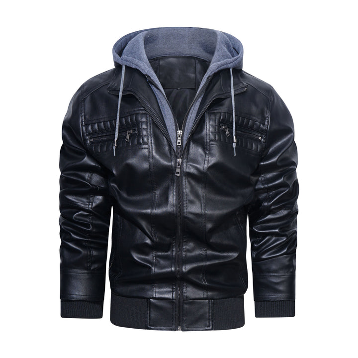 Men's Casual Stand Collar Pu Leather Jacket