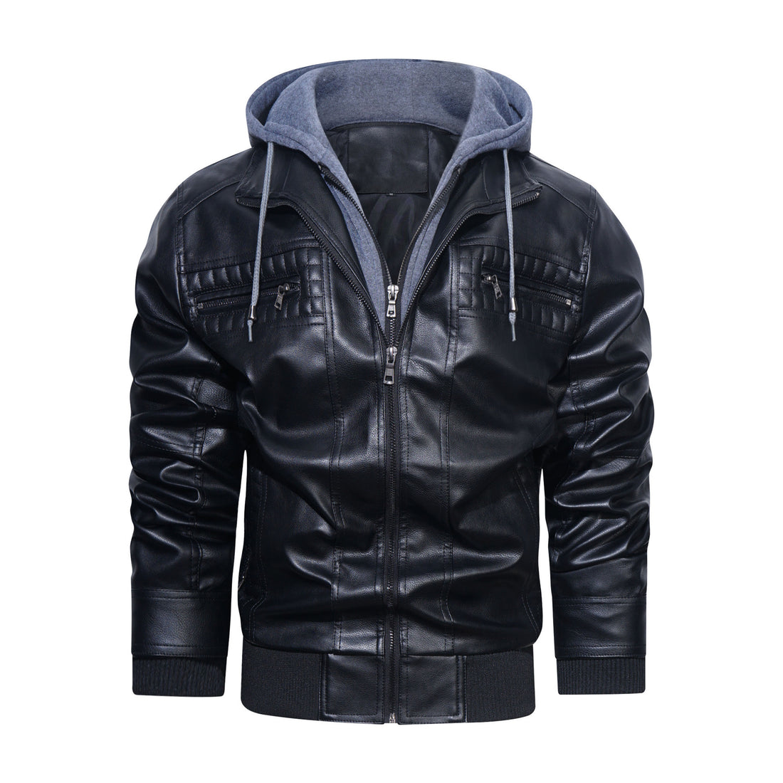 Men's Casual Stand Collar Pu Leather Jacket