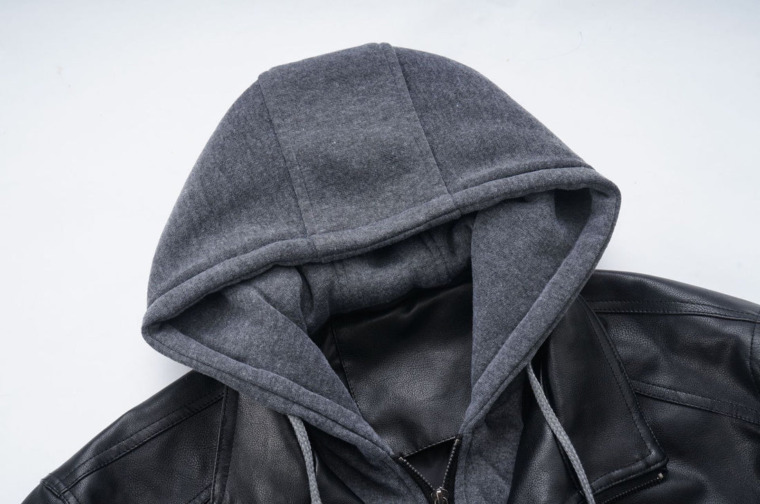 Men's Casual Stand Collar Pu Leather Jacket