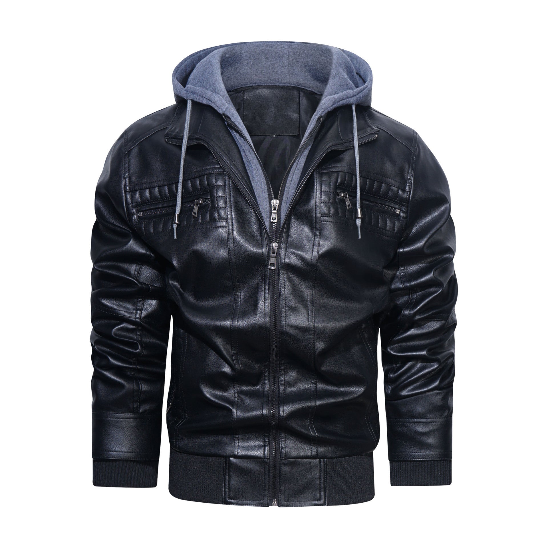 Men's Casual Stand Collar Pu Leather Jacket