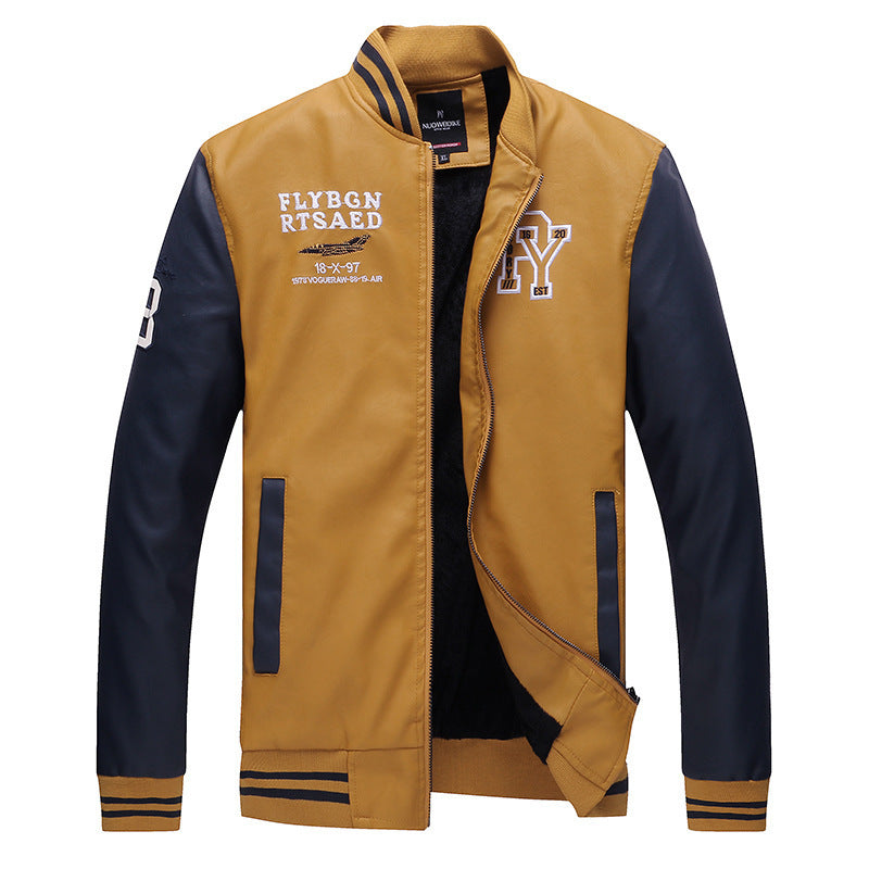 Men's Fleece Short Leather Jacket