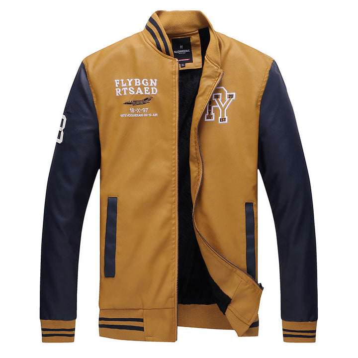 Men's Fleece Short Leather Jacket